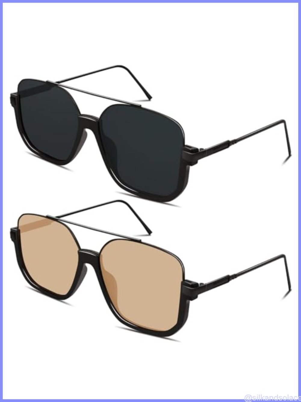 Retro Oversized Aviator Sunglasses Square Semi-Rimless UV400 Double Bridge